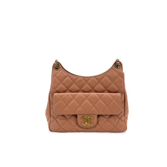 Chanel Caviar Front Flap Pocket Hobo Bag Vintage Gold Hardware Pink