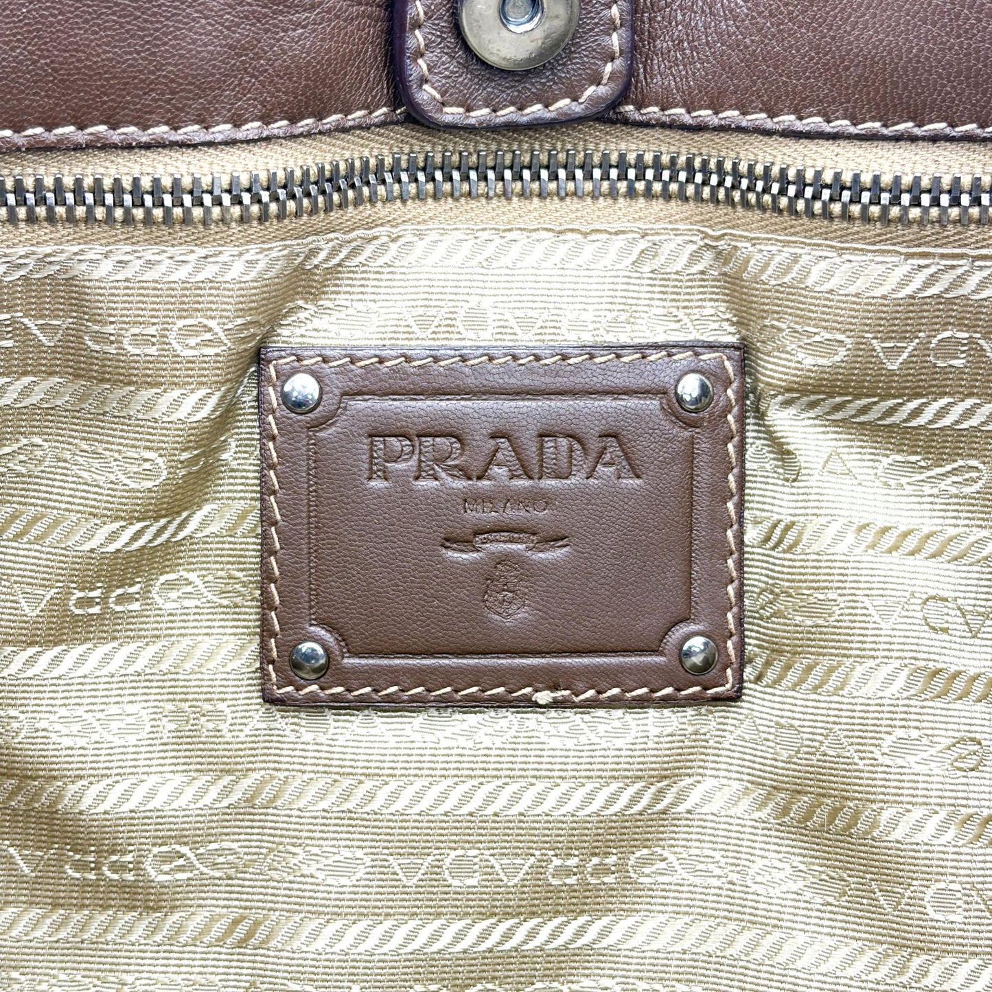 Prada Vitello Daino Fringe Tote Bag Brown