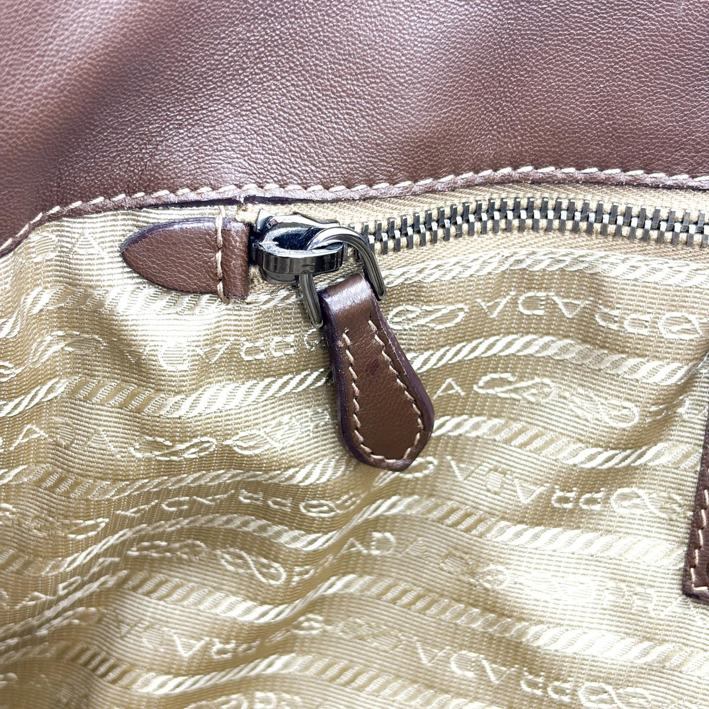 Prada Vitello Daino Fringe Tote Bag Brown