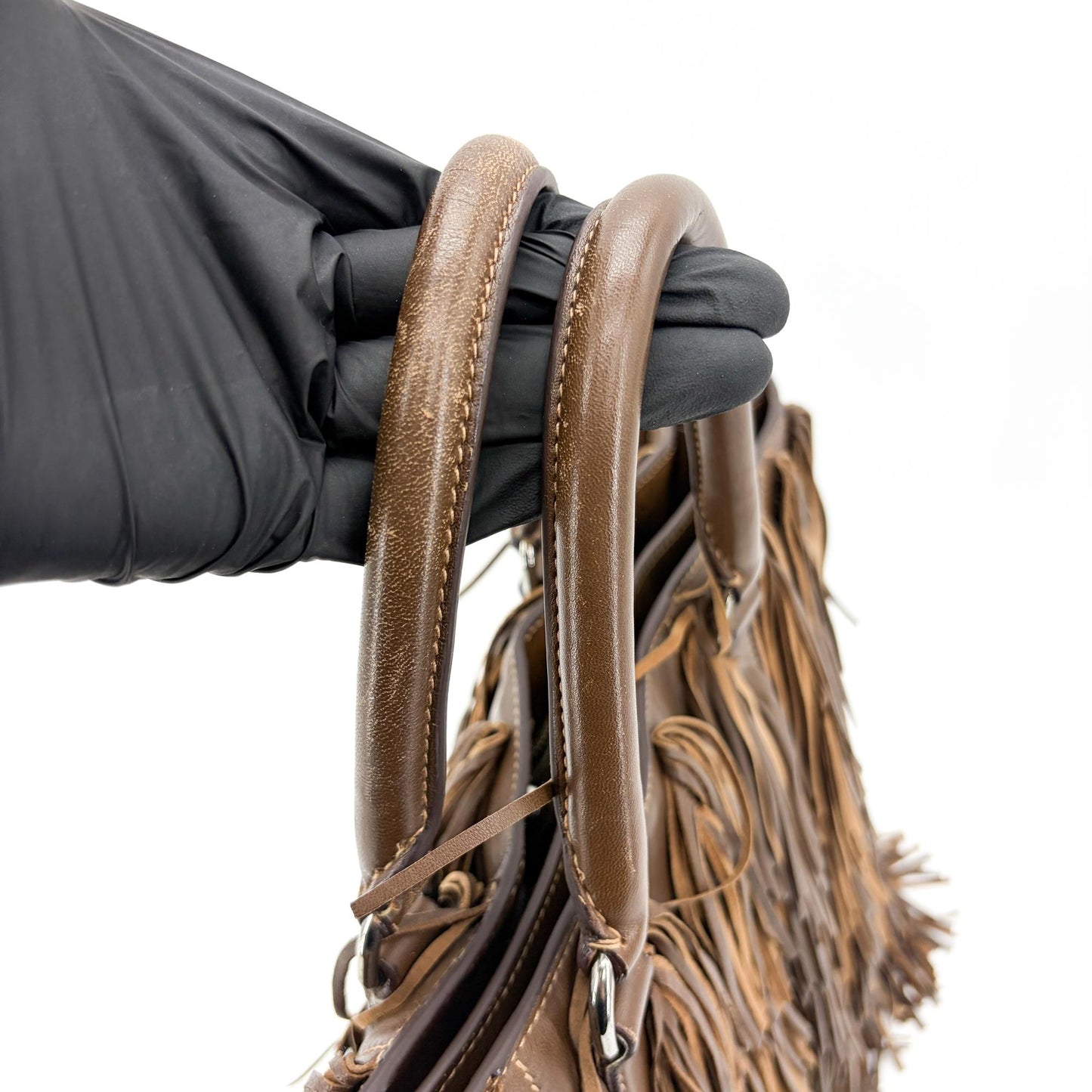 Prada Vitello Daino Fringe Tote Bag Brown