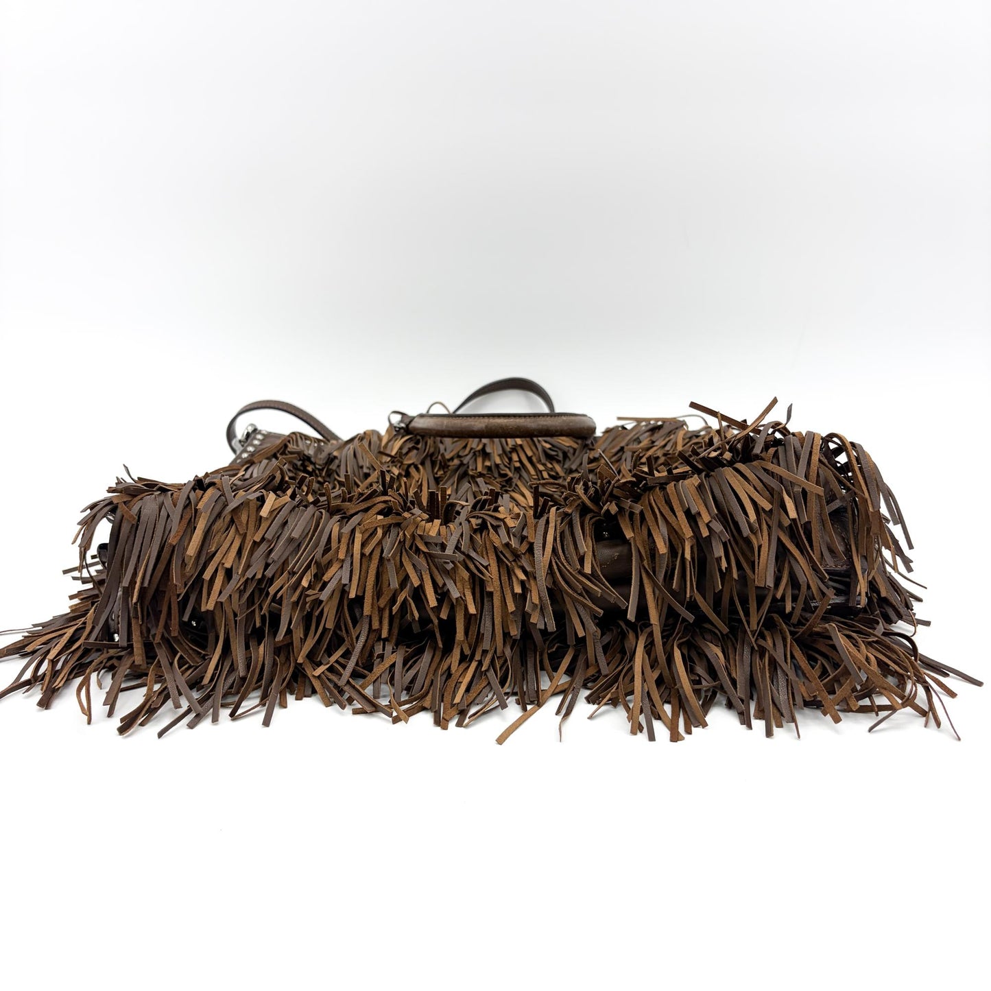 Prada Vitello Daino Fringe Tote Bag Brown