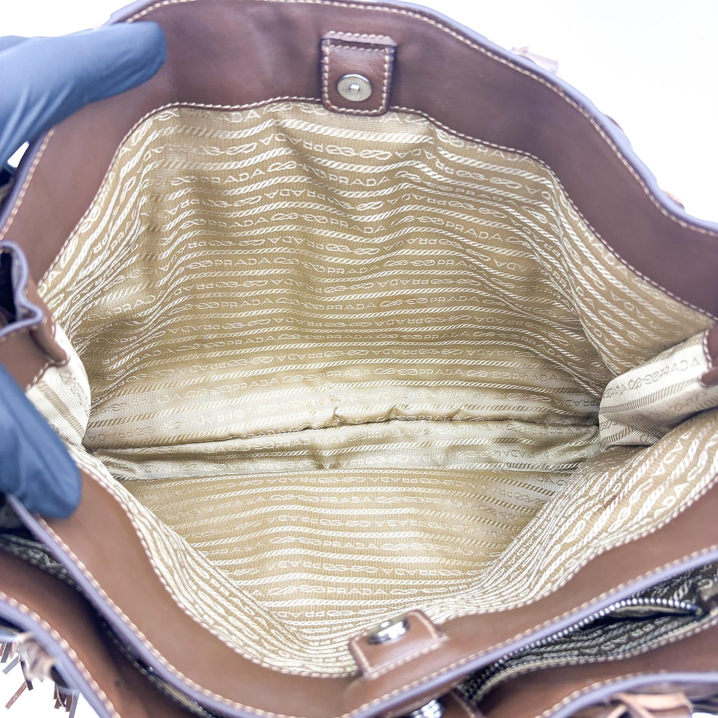 Prada Vitello Daino Fringe Tote Bag Brown