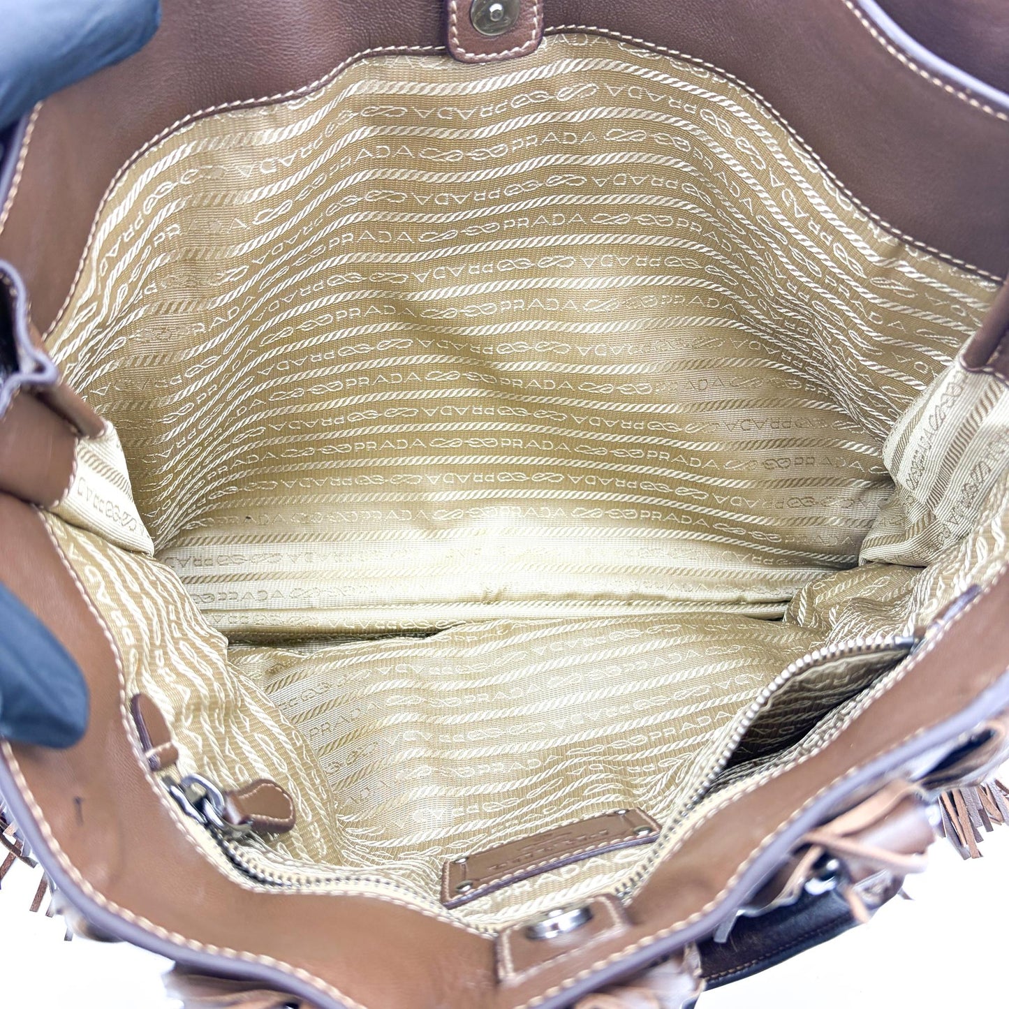 Prada Vitello Daino Fringe Tote Bag Brown