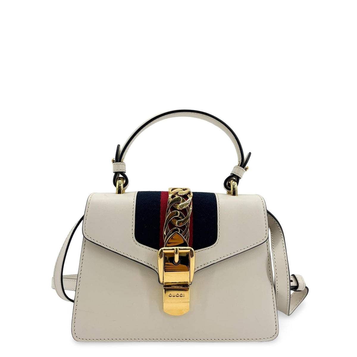 Gucci Sylvie Mini Leather Top Handle Bag White