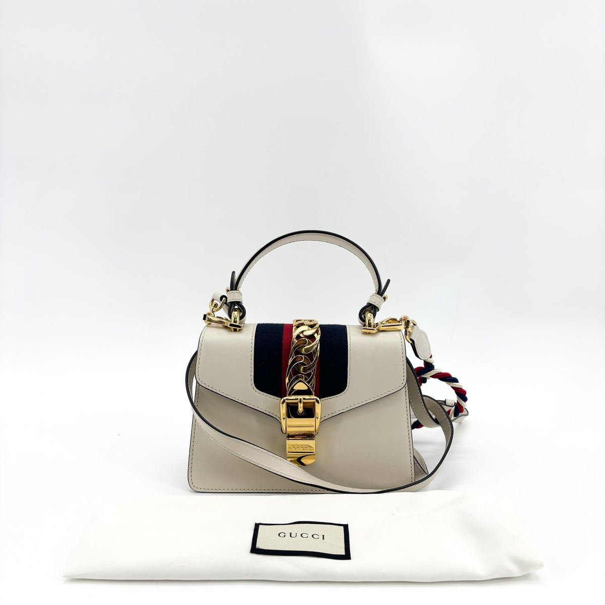 Gucci Sylvie Mini Leather Top Handle Bag White