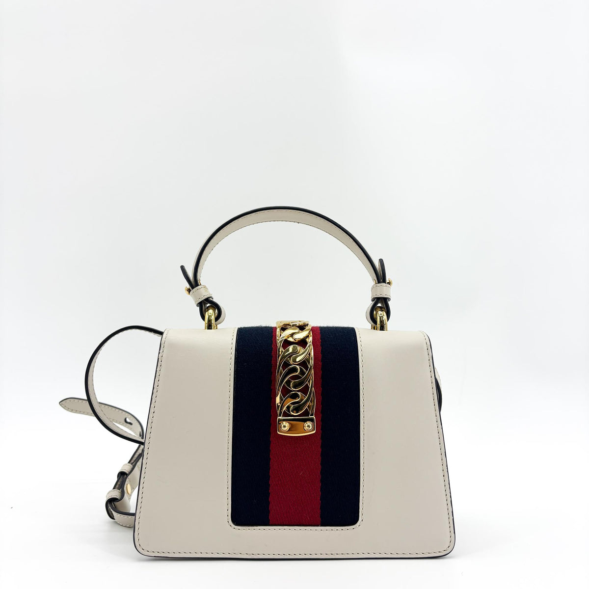 Gucci Sylvie Mini Leather Top Handle Bag White