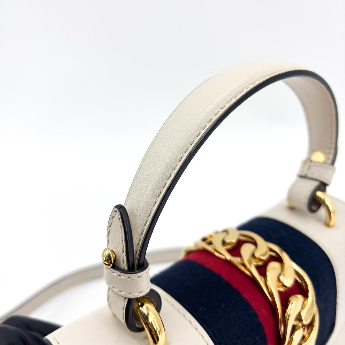 Gucci Sylvie Mini Leather Top Handle Bag White