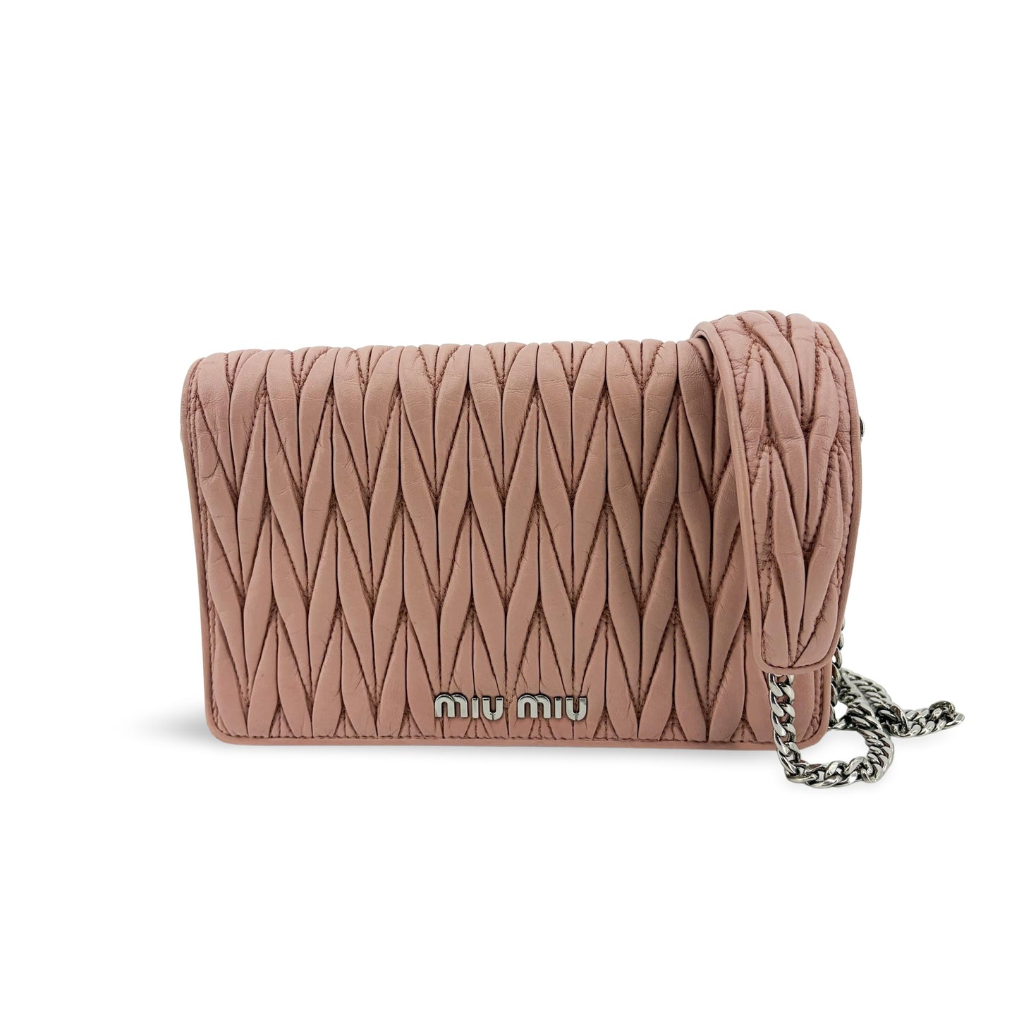 Miu Miu Matelassé Leather Chain Shoulder Bag Pink