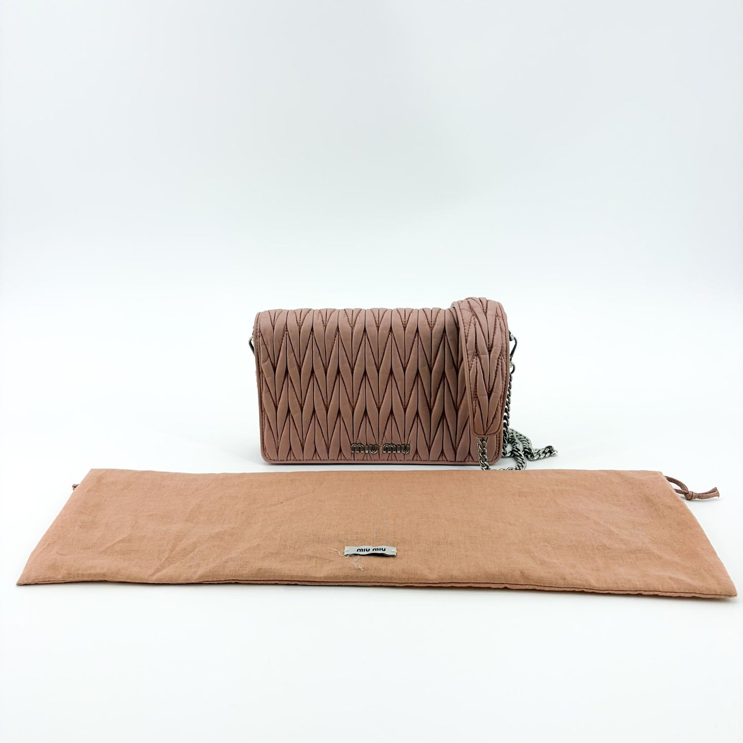 Miu Miu Matelassé Leather Chain Shoulder Bag Pink