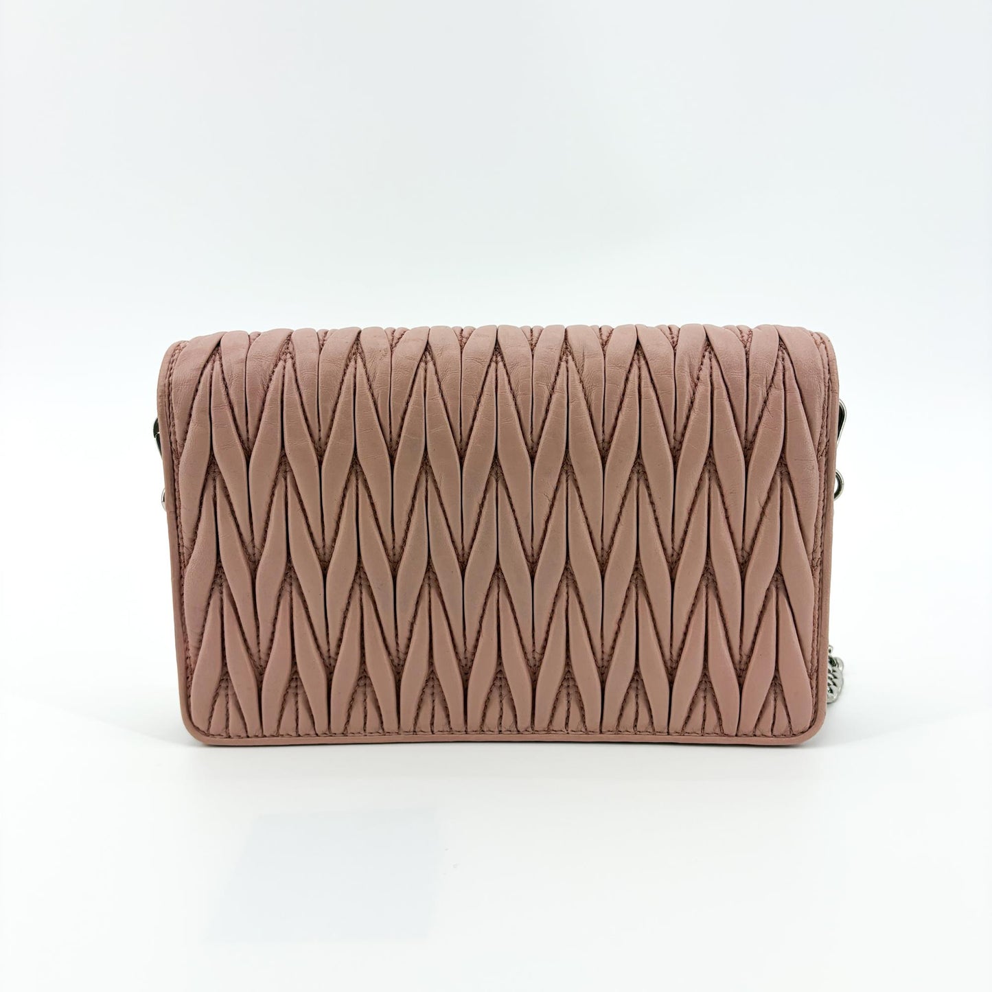 Miu Miu Matelassé Leather Chain Shoulder Bag Pink