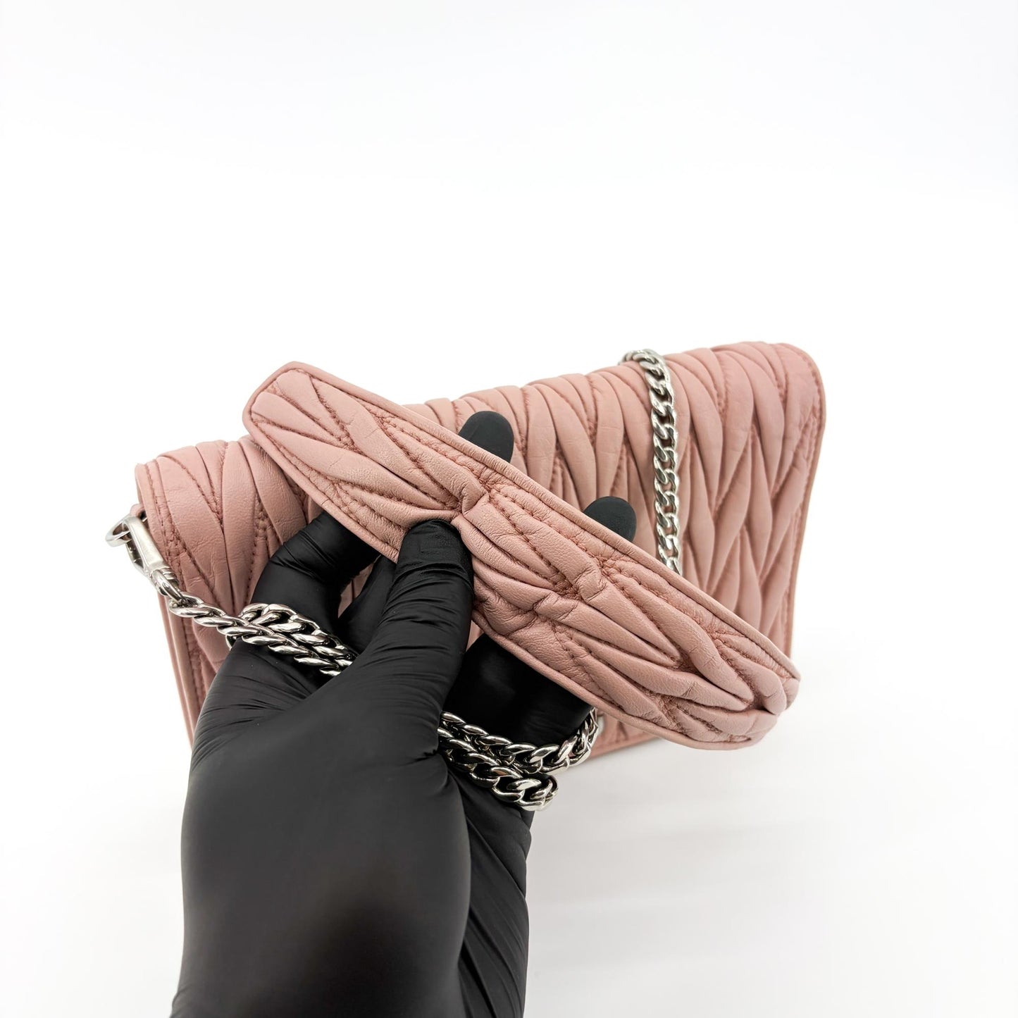 Miu Miu Matelassé Leather Chain Shoulder Bag Pink