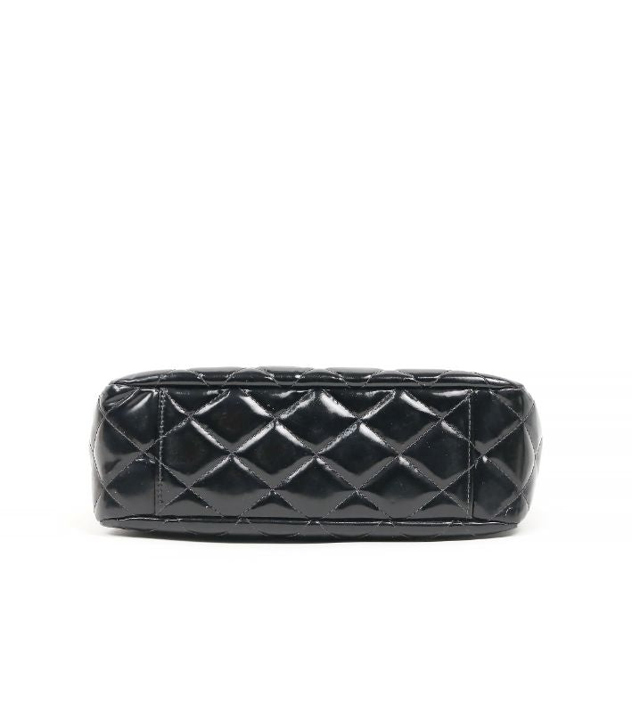 Chanel Saw Black Patent Quilted CC Flap Shoulder Bag