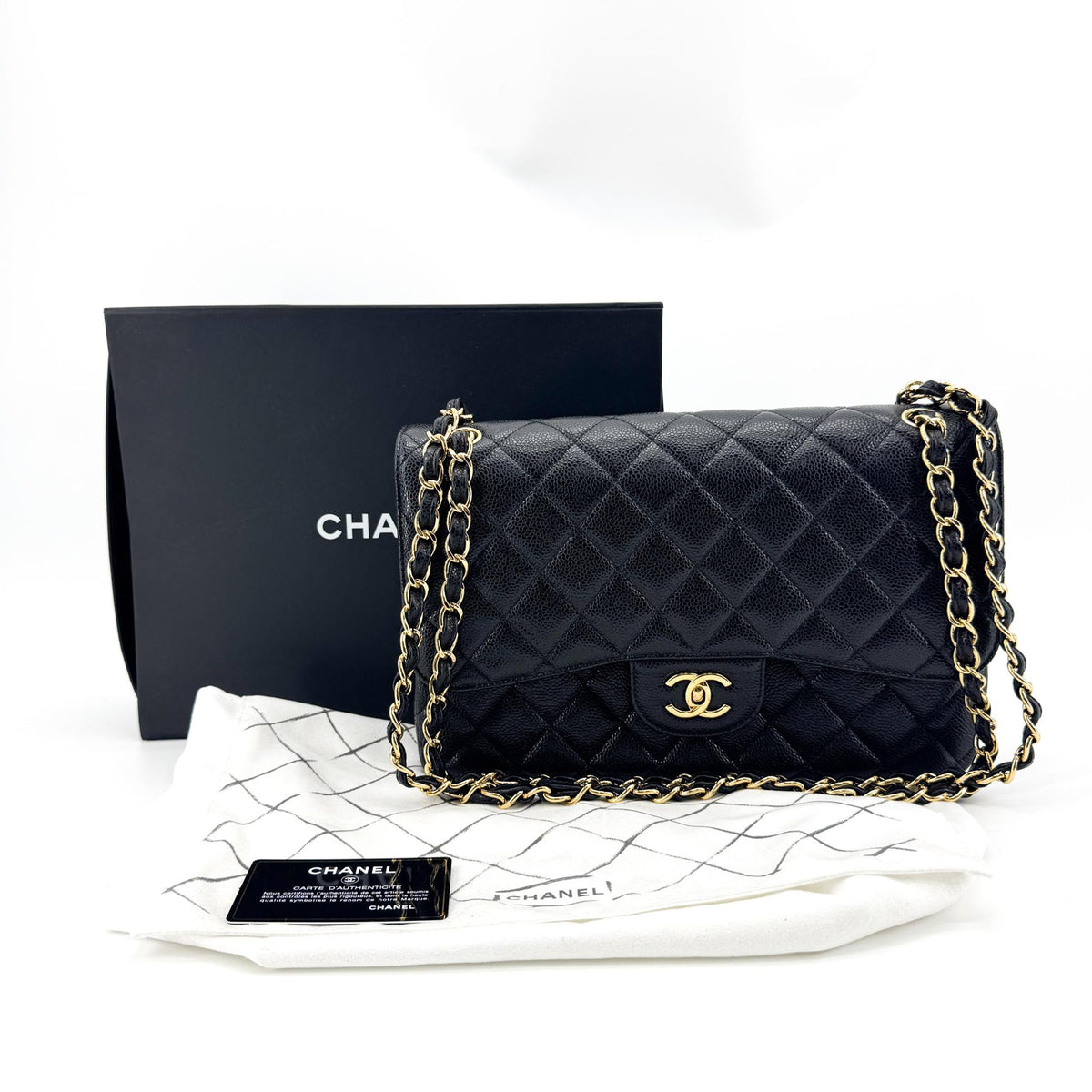 Chanel Classic Flap Bag Medium Caviar Gold Hardware Black