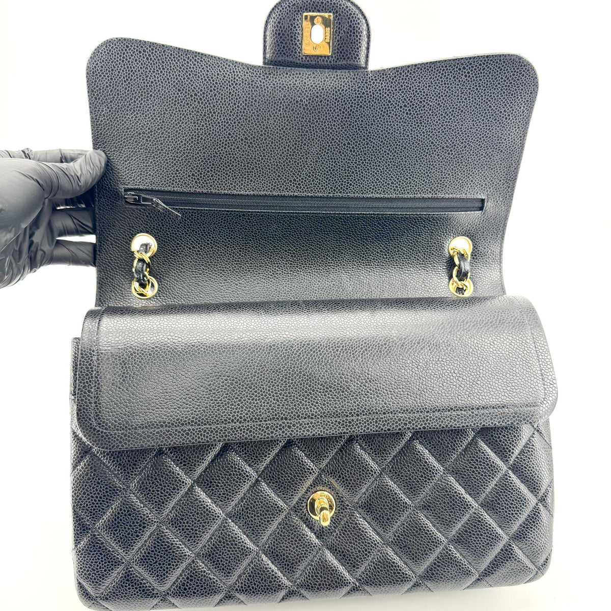 Chanel Classic Flap Bag Medium Caviar Gold Hardware Black