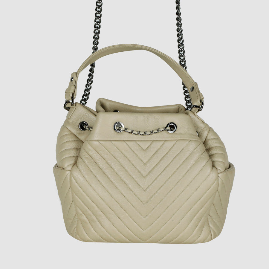 Chevron Drawstring Bucket Bag Shoulder Bag