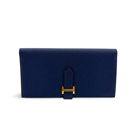 Hermès Beine Soufflé Wallet Navy Gold Hardware