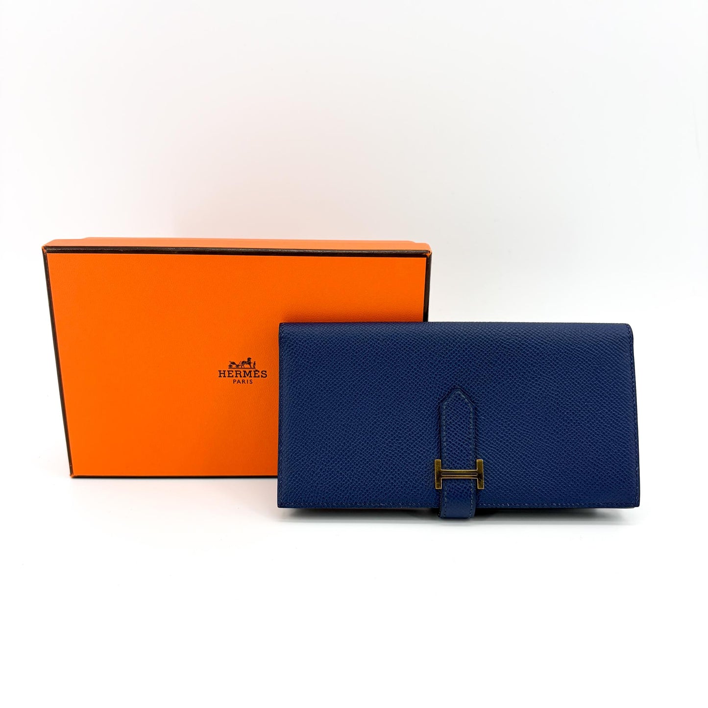 Hermès Beine Soufflé Wallet Navy Gold Hardware