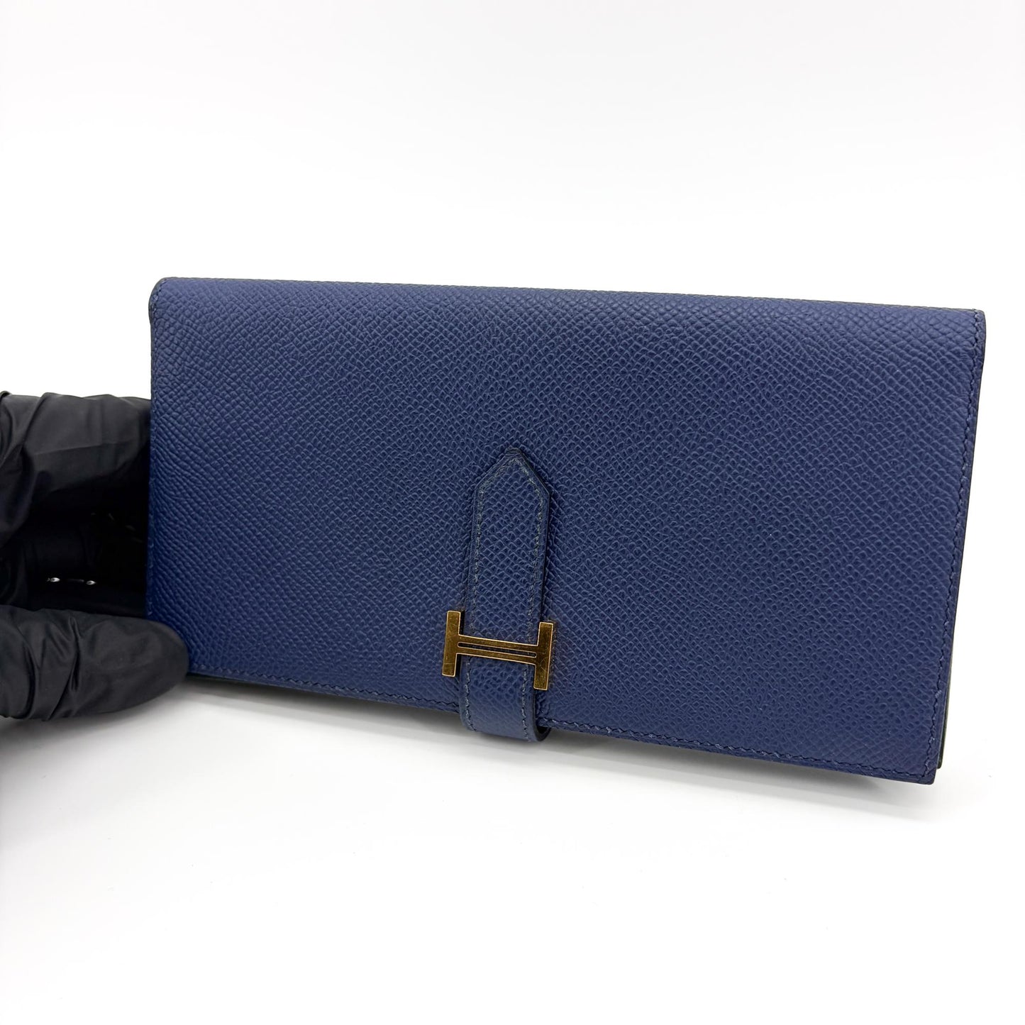 Hermès Beine Soufflé Wallet Navy Gold Hardware
