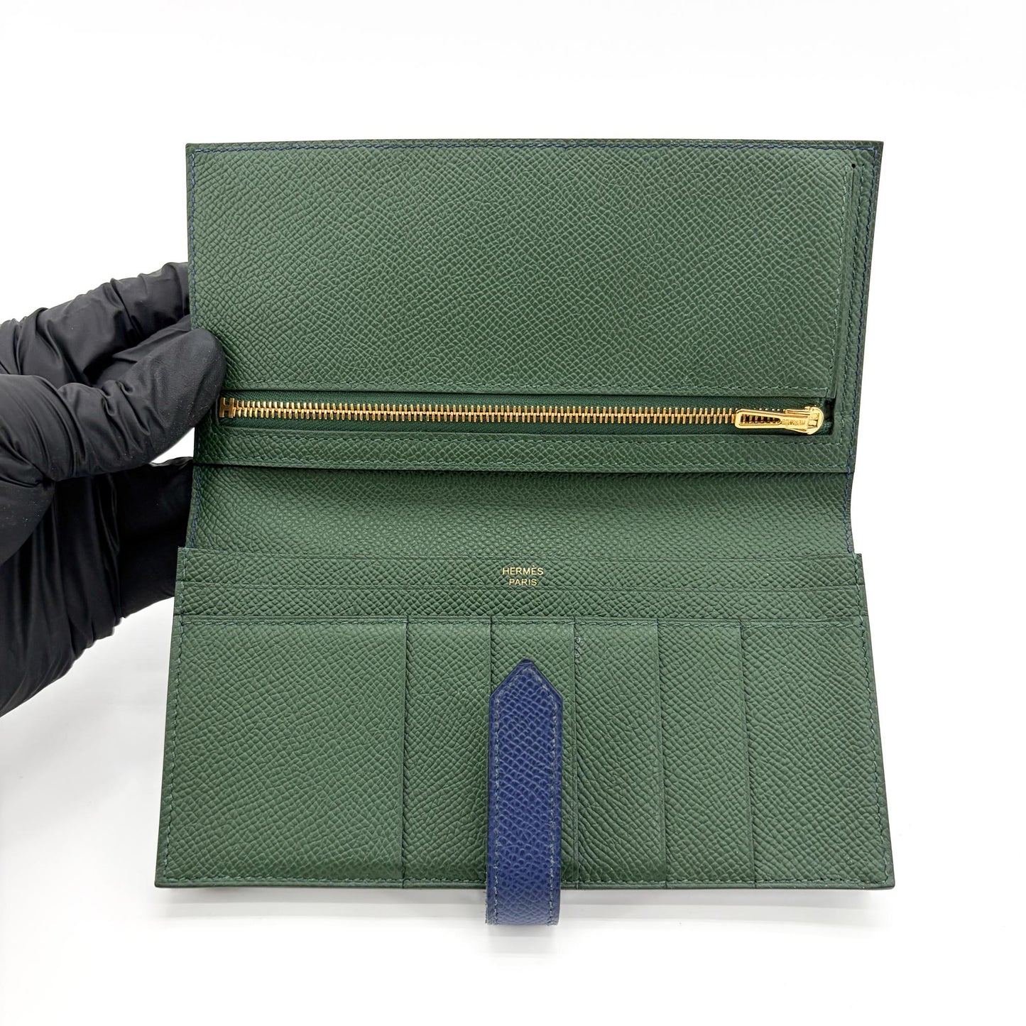 Hermès Beine Soufflé Wallet Navy Gold Hardware