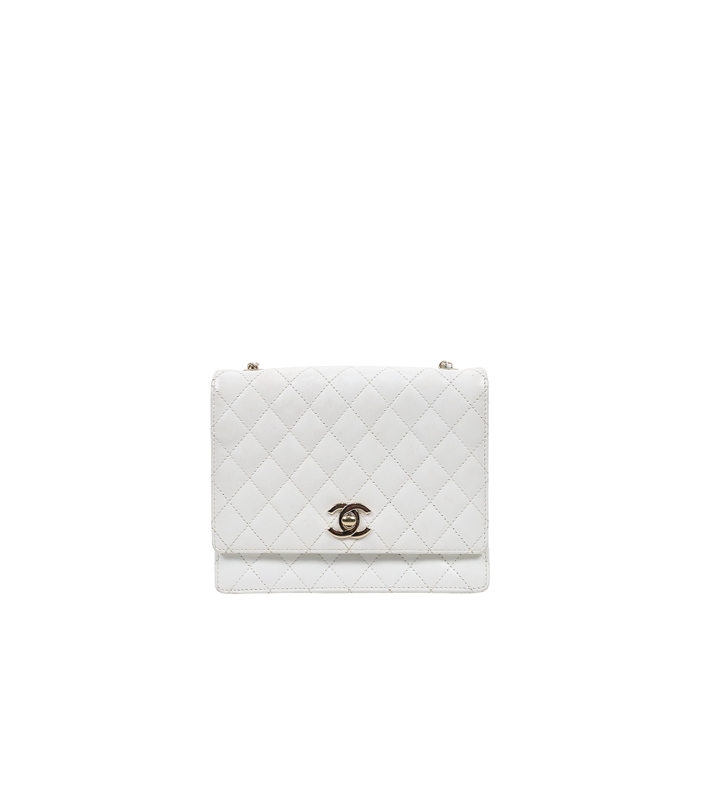 Chanel White Quilted CC Flap Chain Shoulder Bag
