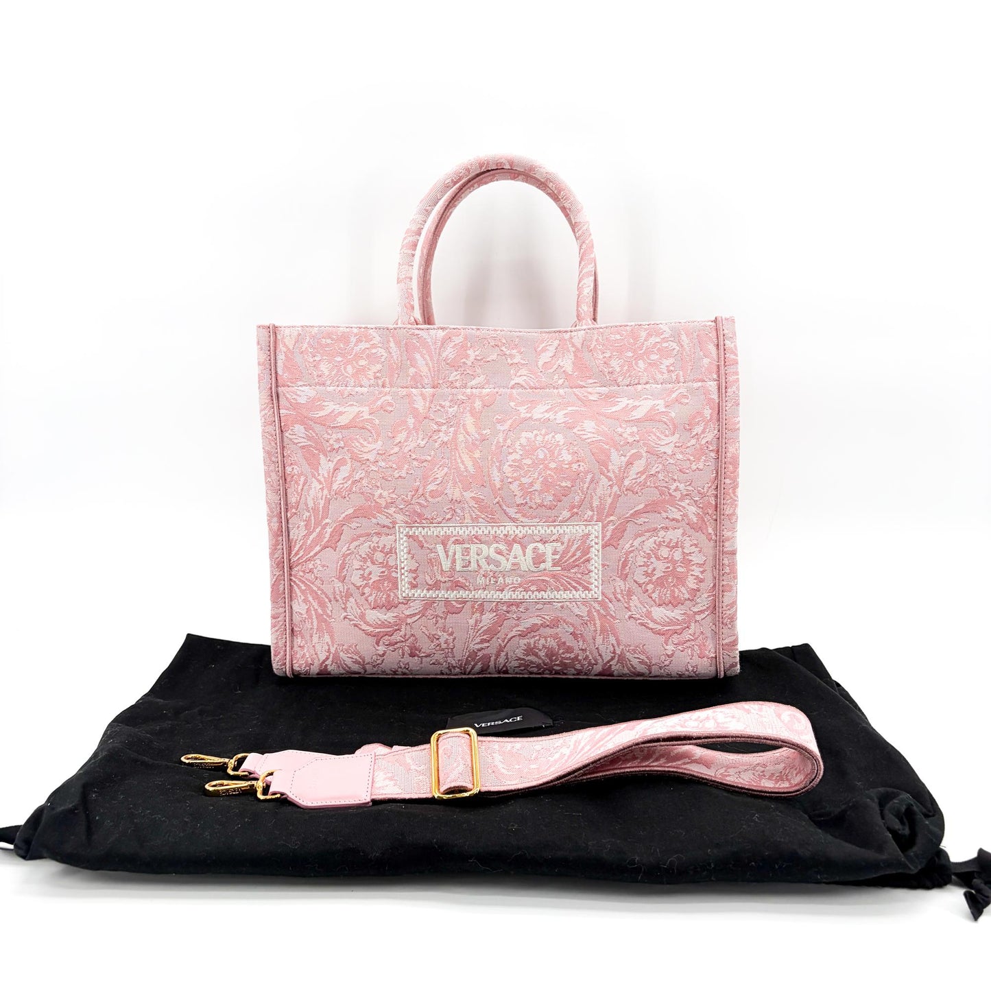 Versace Large Logo Jacquard Baroque Tote Bag Pink