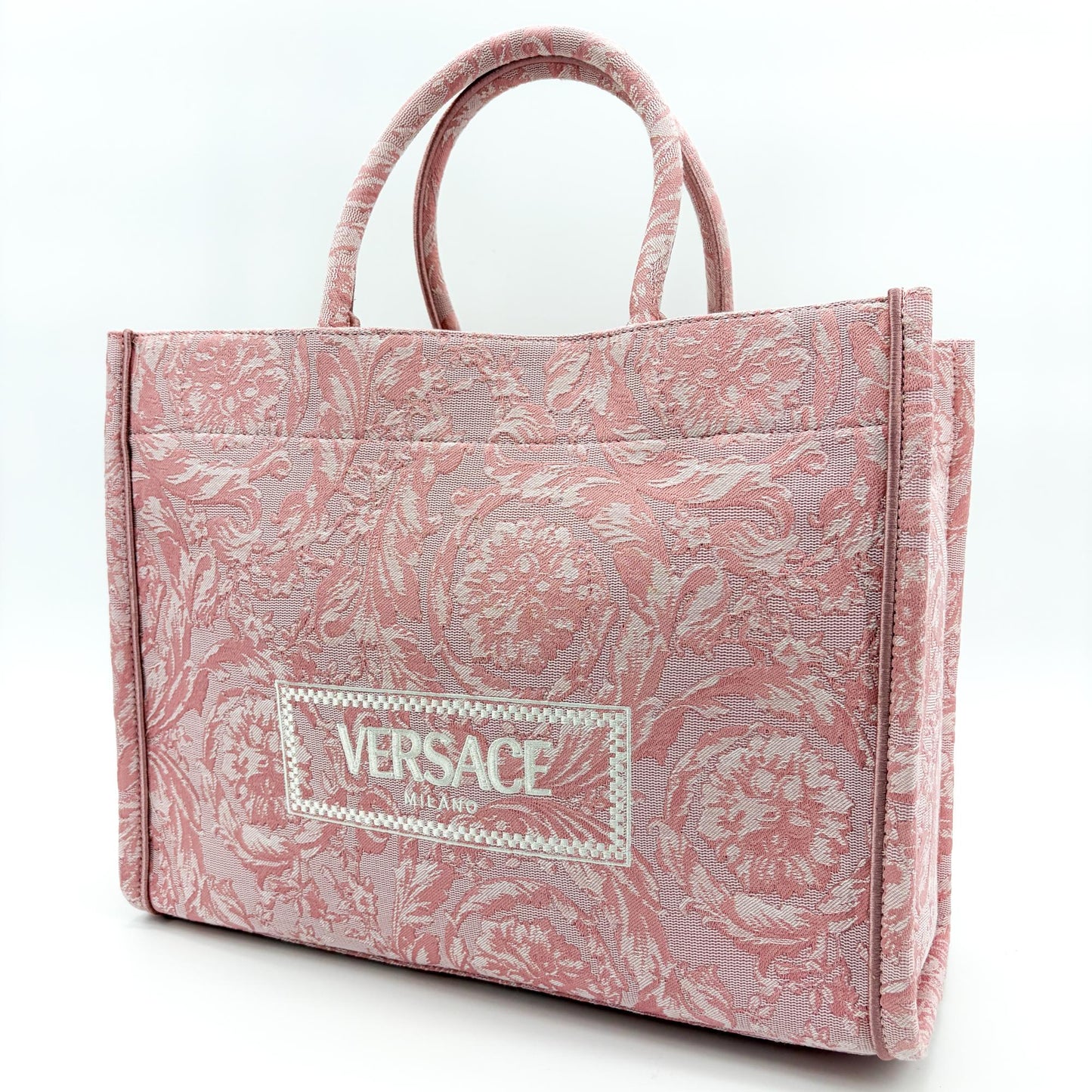 Versace Large Logo Jacquard Baroque Tote Bag Pink