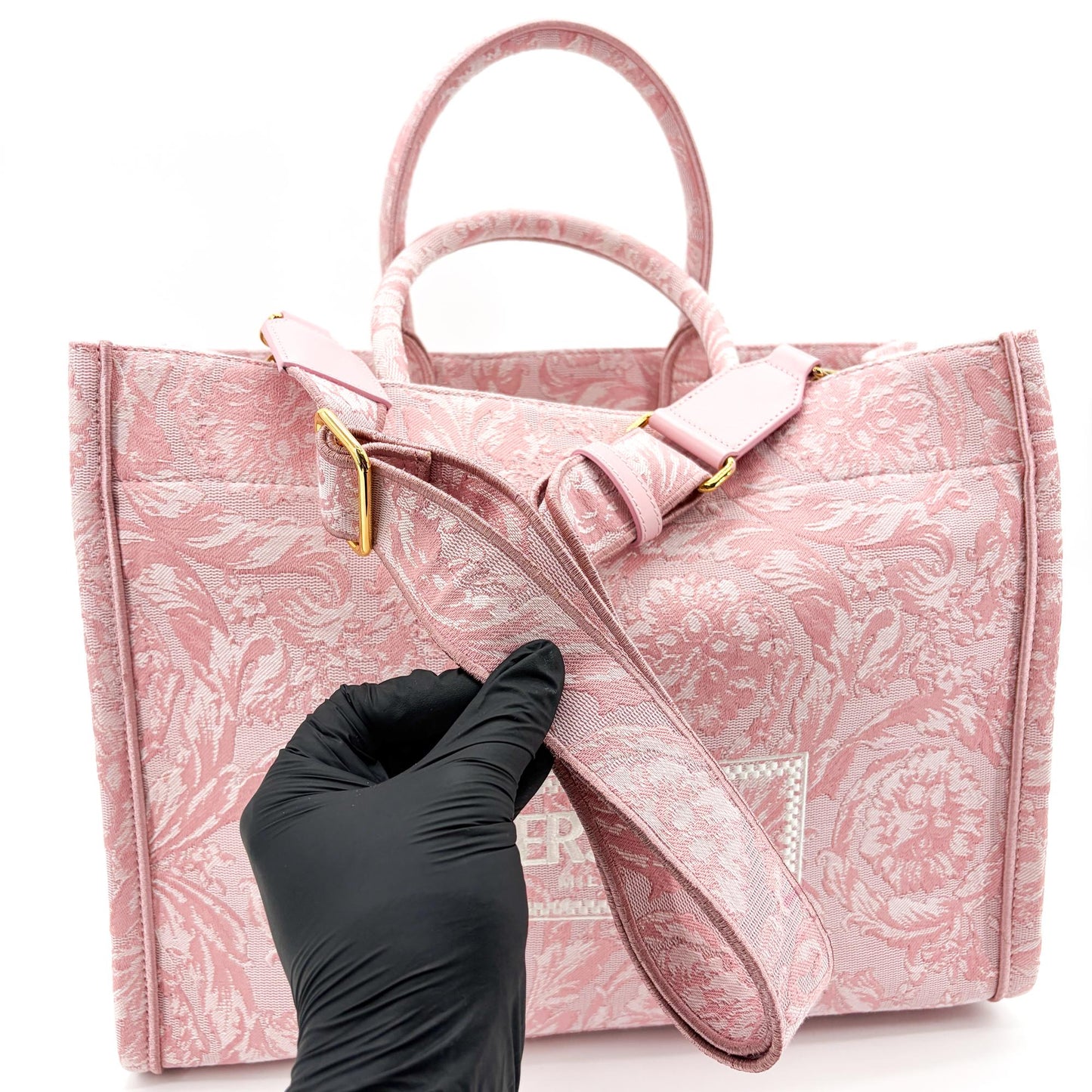 Versace Large Logo Jacquard Baroque Tote Bag Pink