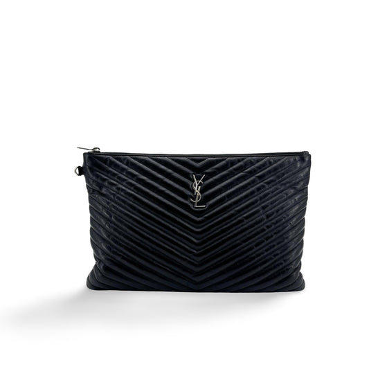 Saint Laurent Monogram Large Clutch Silver Hardware Black