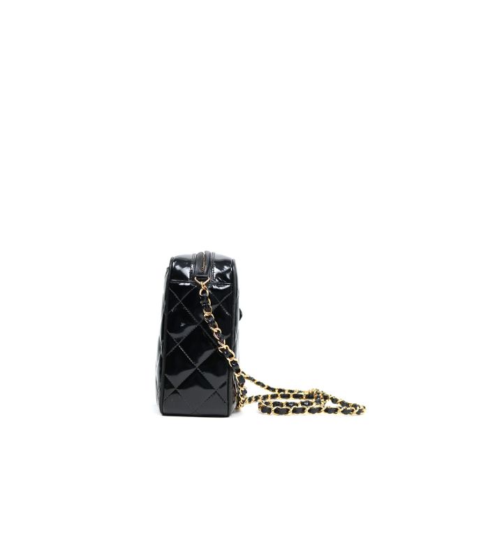 Chanel Black Patent Quilted CC Chain Shoulder Bag