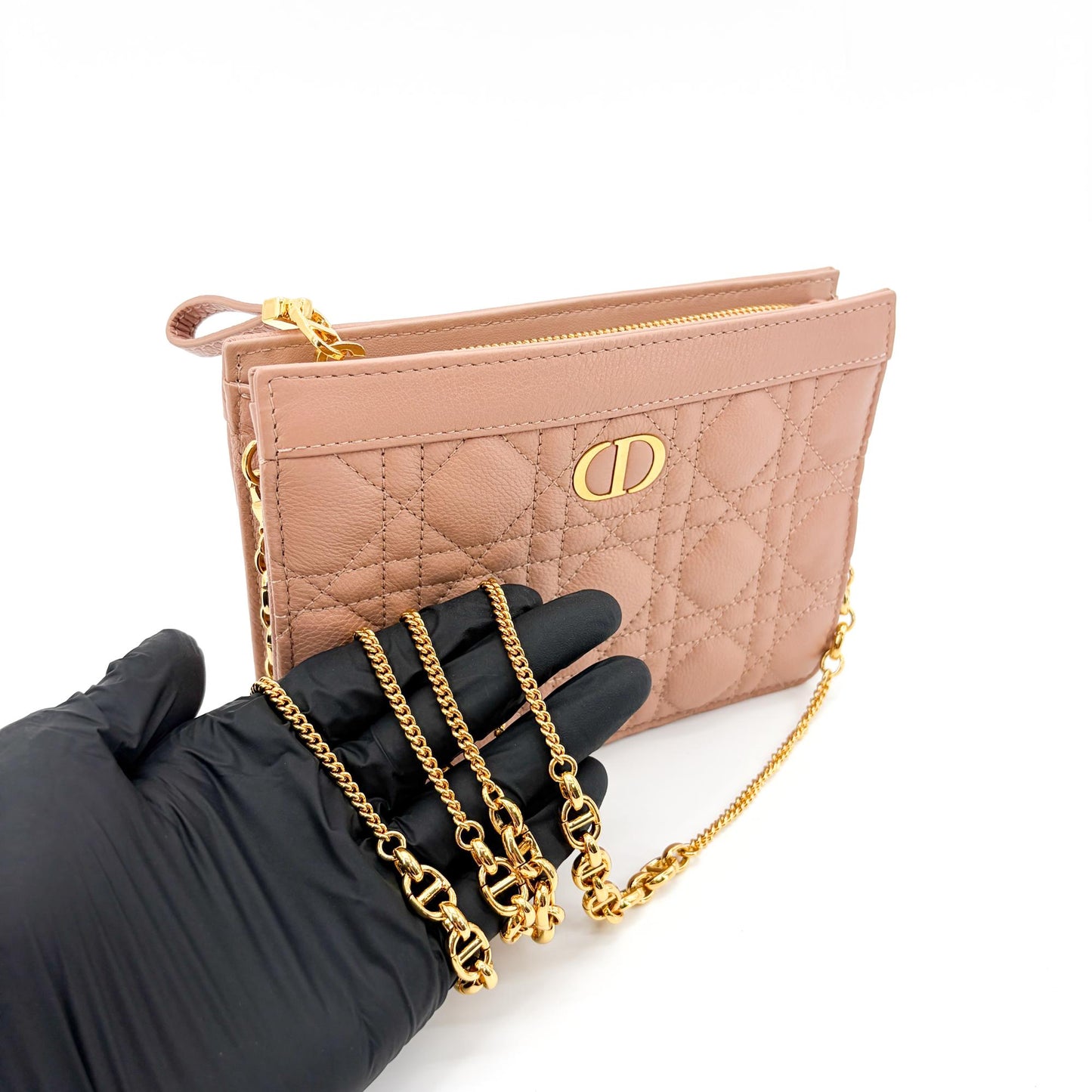 Dior Caro Slim Pouch Rose des Vents Cannage Calfskin