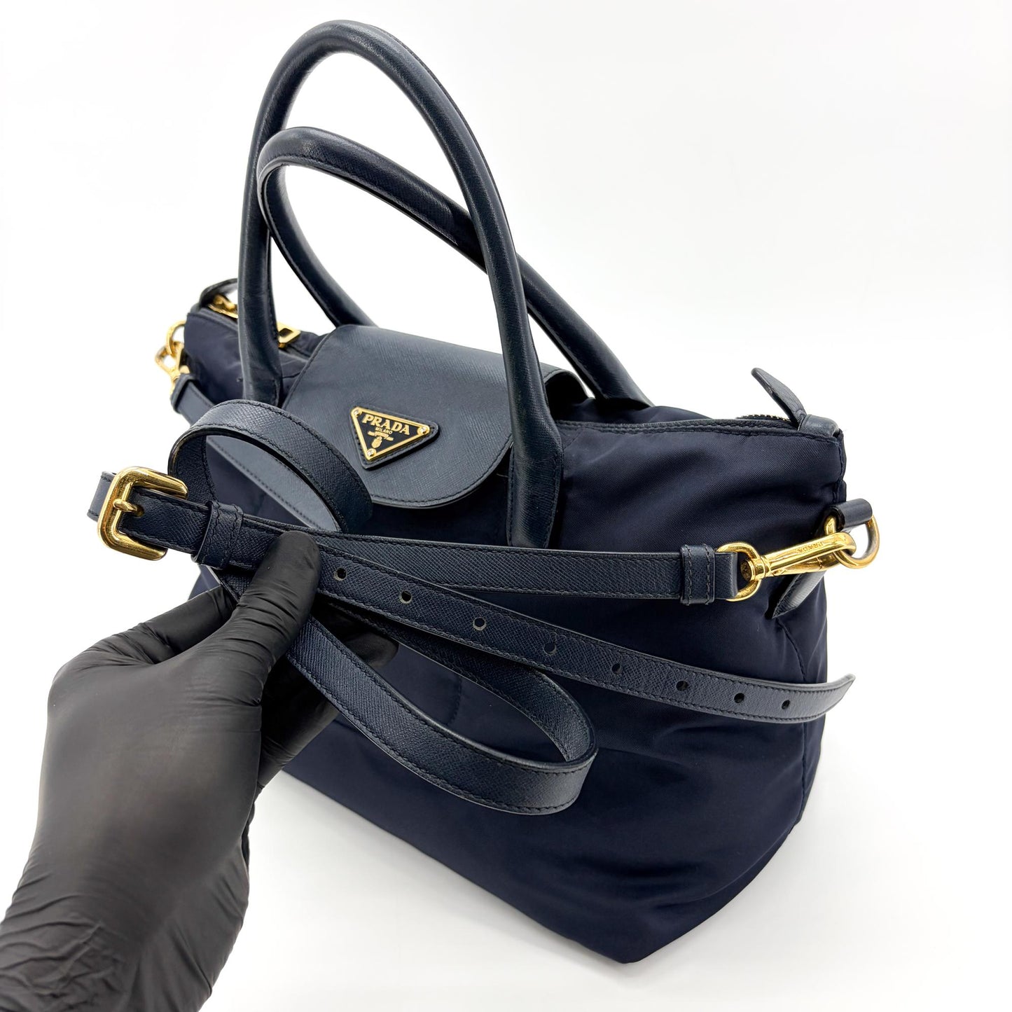 Prada Tessuto Saffiano Tote Bag Navy