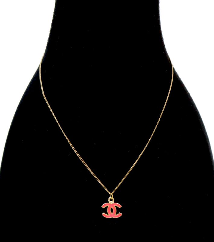 Chanel Pink CC Gold Necklace
