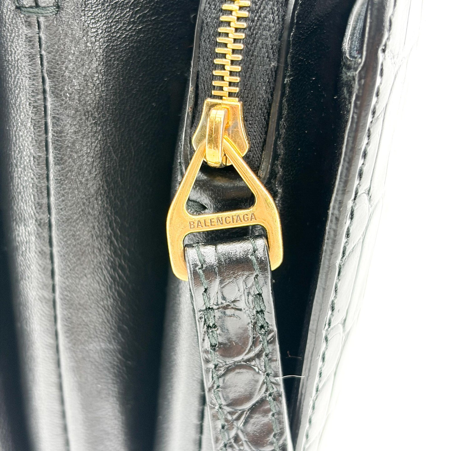 Balenciaga B. Small Shoulder Bag Black Crocodile Embossed Gold Hardware