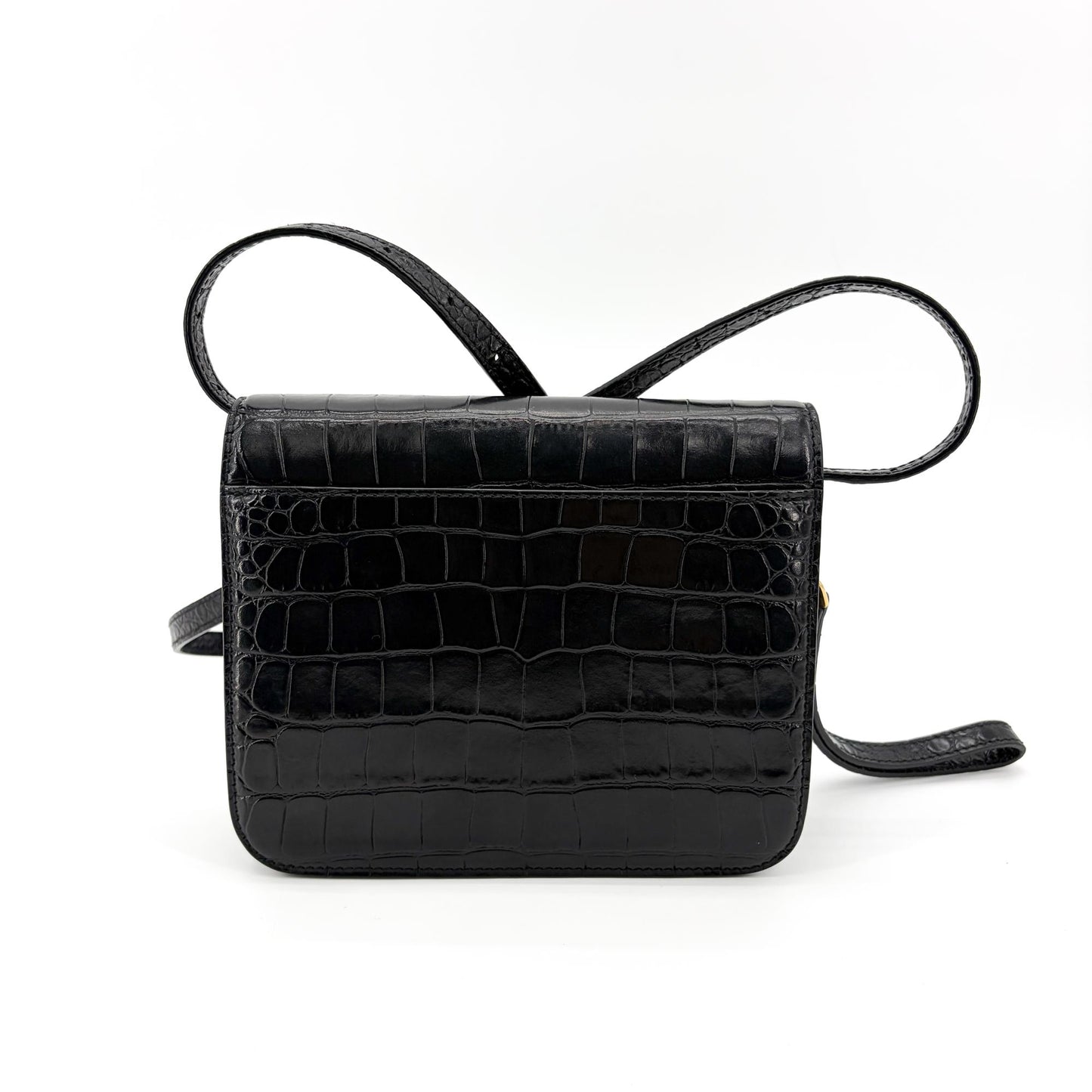 Balenciaga B. Small Shoulder Bag Black Crocodile Embossed Gold Hardware