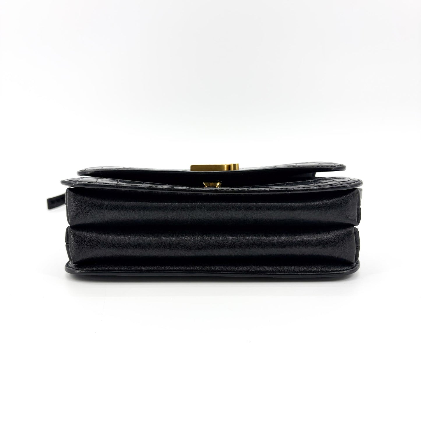 Balenciaga B. Small Shoulder Bag Black Crocodile Embossed Gold Hardware