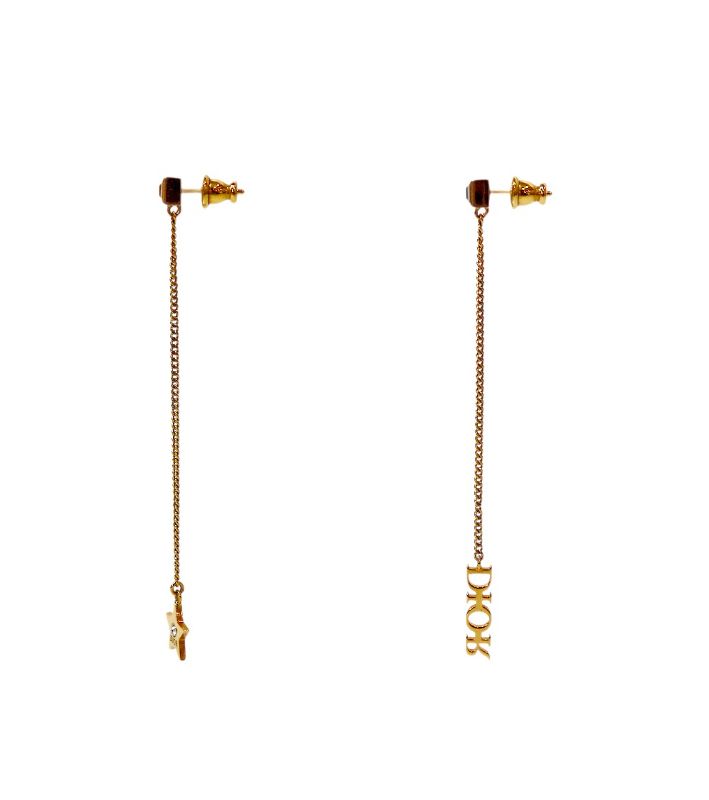 DIOR Star Chain Drop Gold Earrings