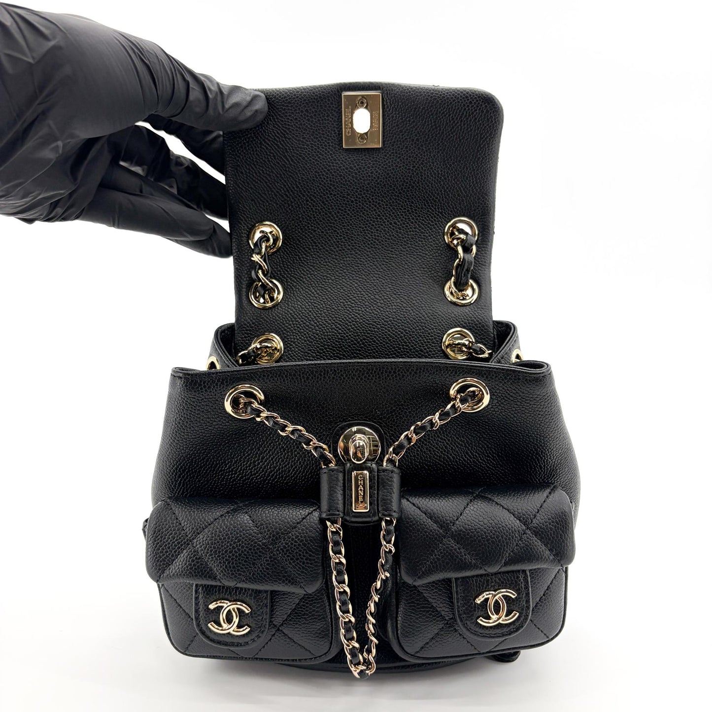 Chanel Caviar Dumas Backpack Medium Gold Hardware Black