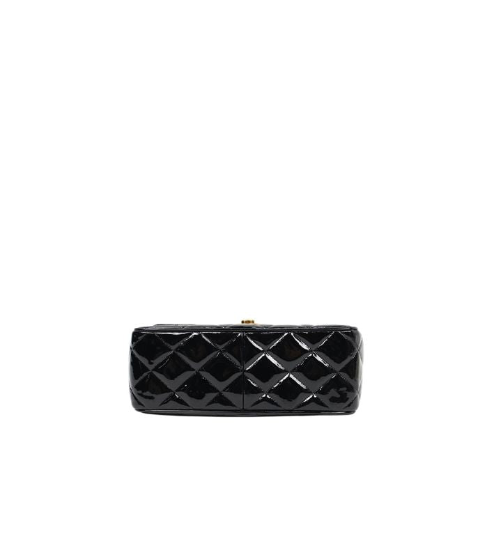 Chanel Black Patent Quilted CC Flap Chain Shoulder Bag with Flap