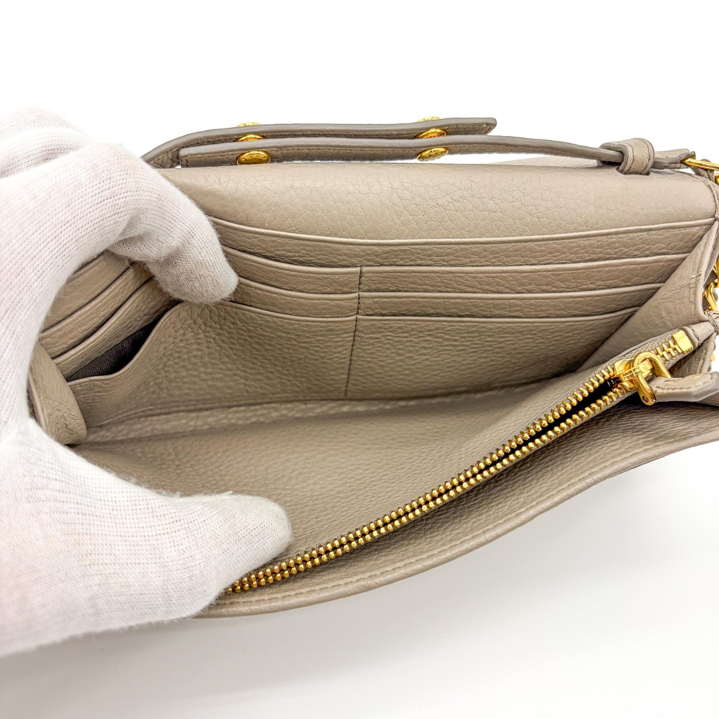 Prada Vitello Phoenix Chain Wallet Arguila Grey