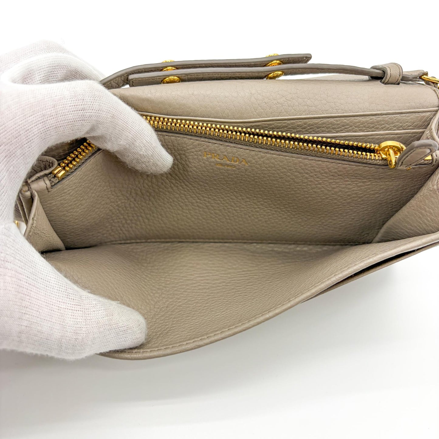 Prada Vitello Phoenix Chain Wallet Arguila Grey