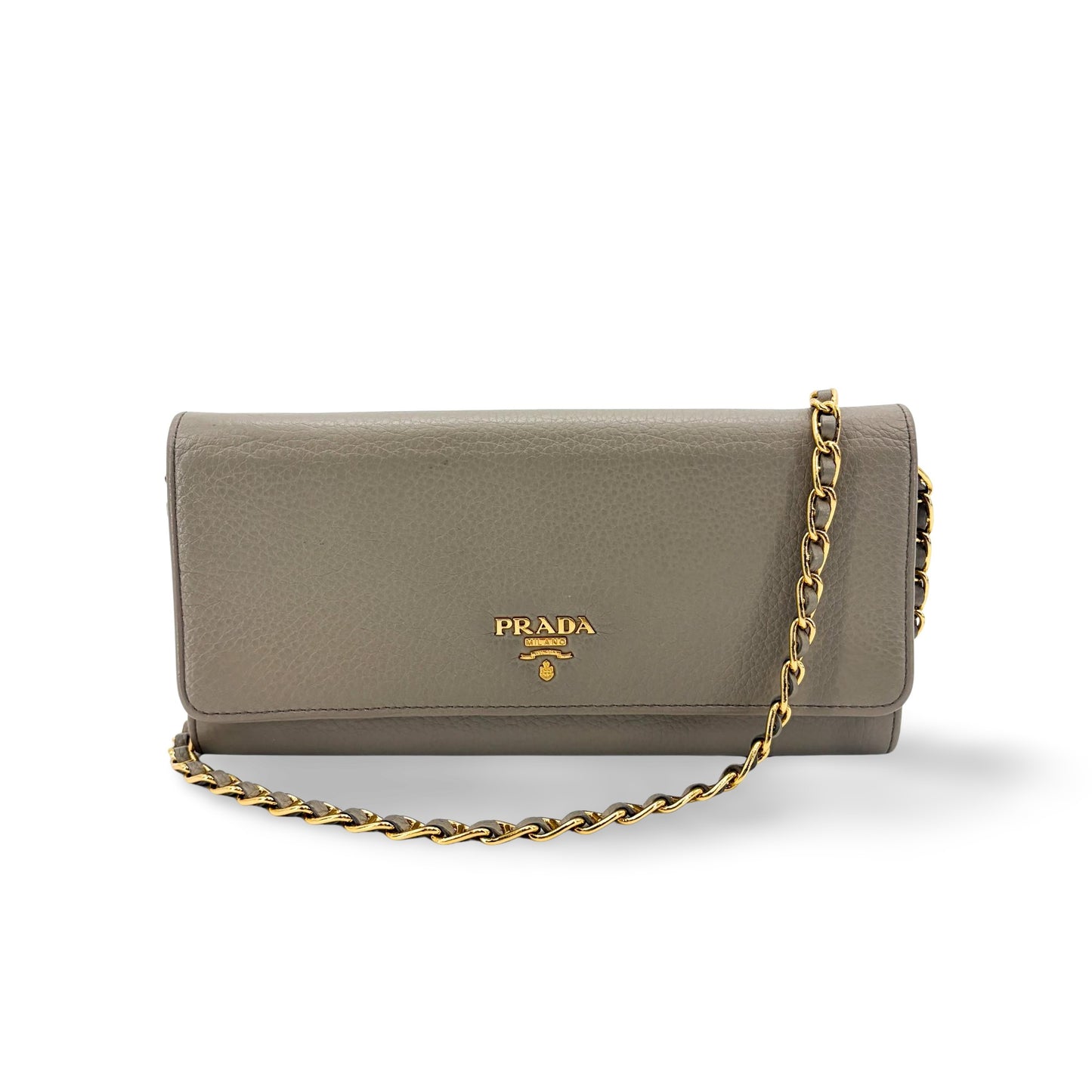 Prada Vitello Phoenix Chain Wallet Arguila Grey