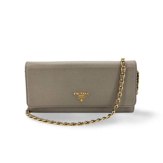 Prada Vitello Phoenix Chain Wallet Arguila Grey