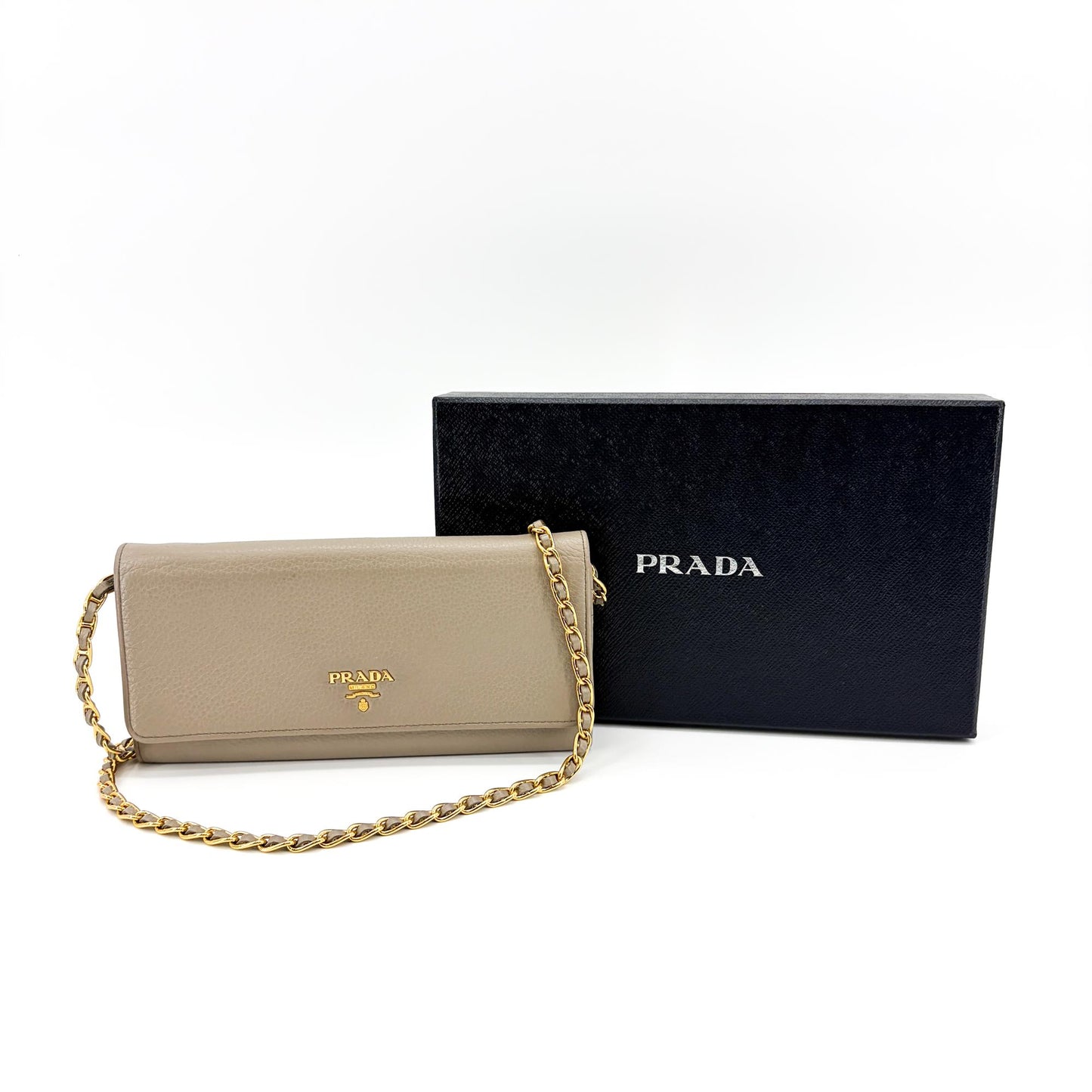 Prada Vitello Phoenix Chain Wallet Arguila Grey