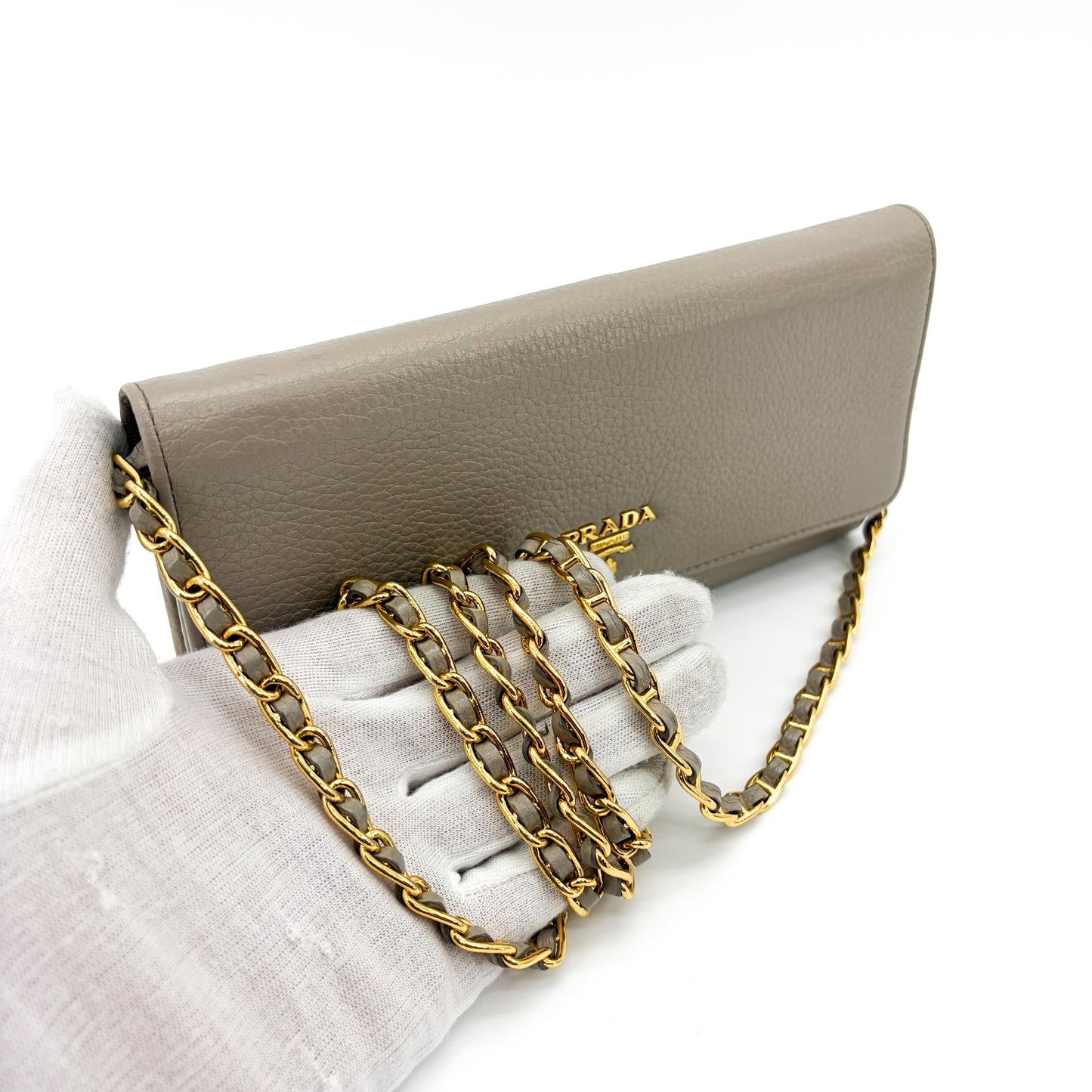Prada Vitello Phoenix Chain Wallet Arguila Grey