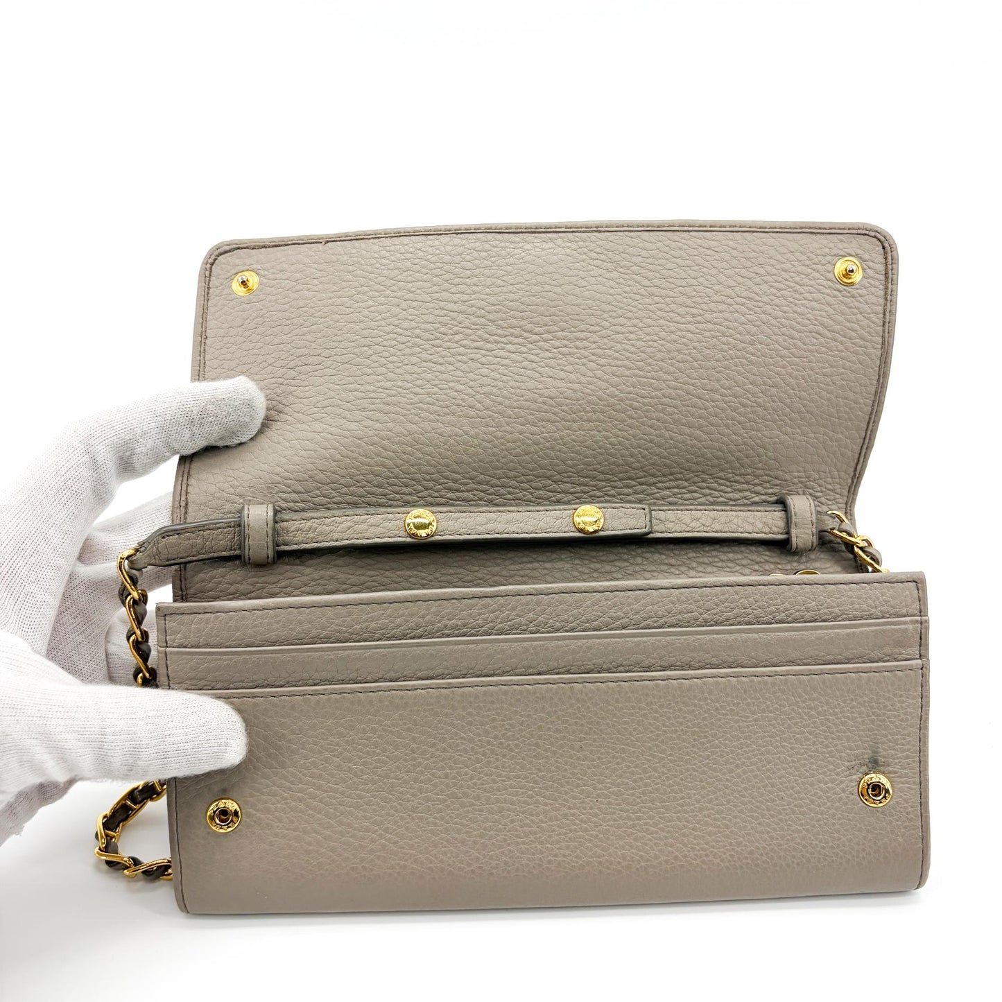 Prada Vitello Phoenix Chain Wallet Arguila Grey