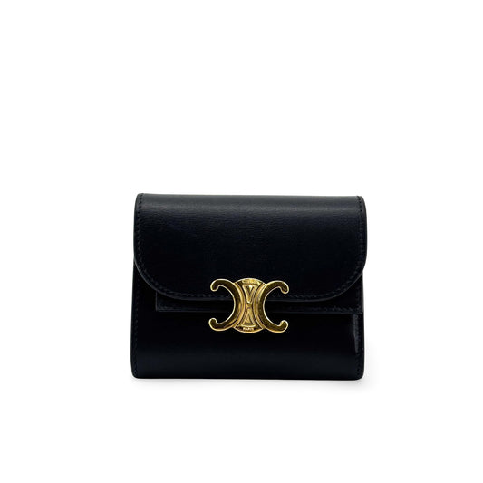 Celine Triomphe Small Wallet Shiny Calfskin Black