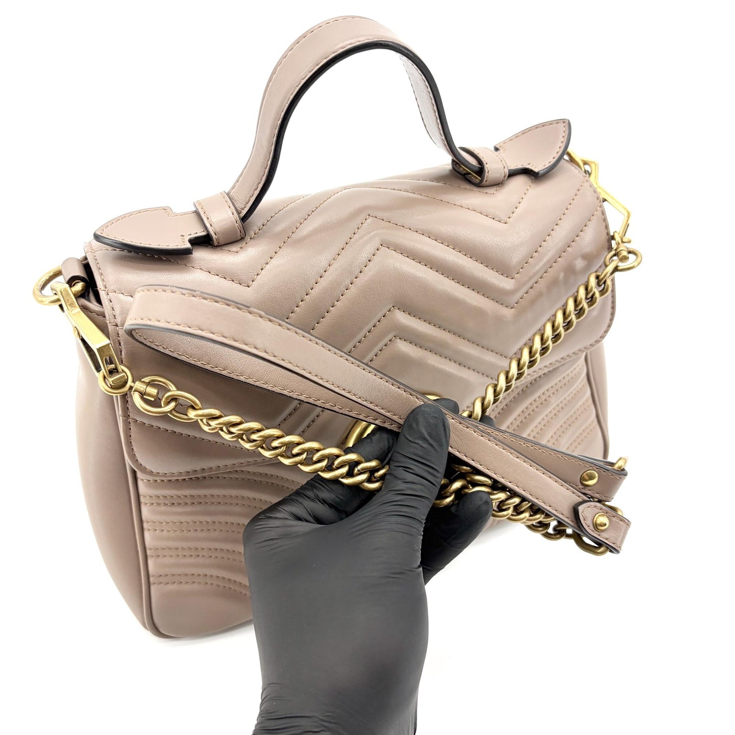 Gucci GG Marmont Small Matelassé Top Handle Bag Taupe