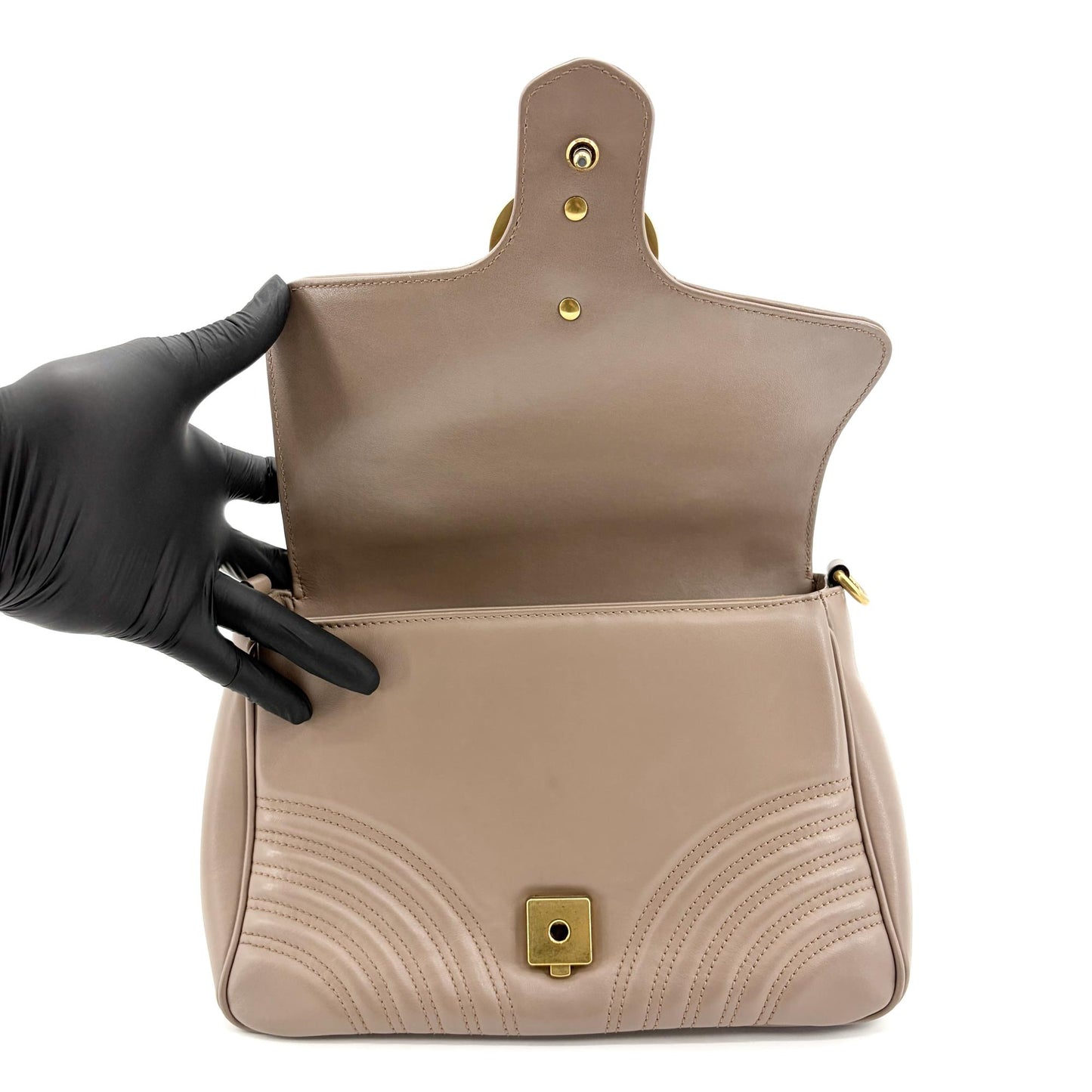 Gucci GG Marmont Small Matelassé Top Handle Bag Taupe