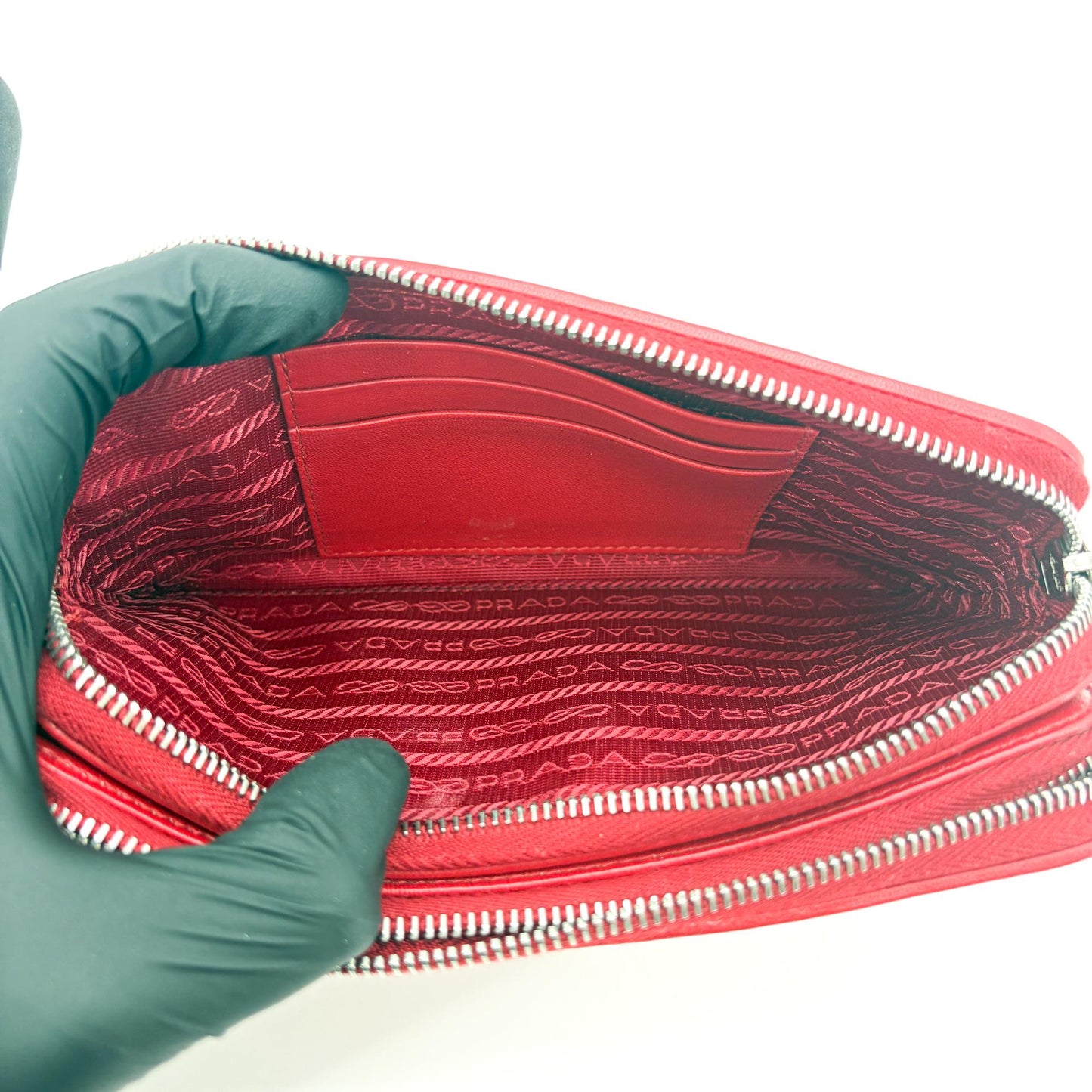 Prada Quilted Napa Leather Pouch Red