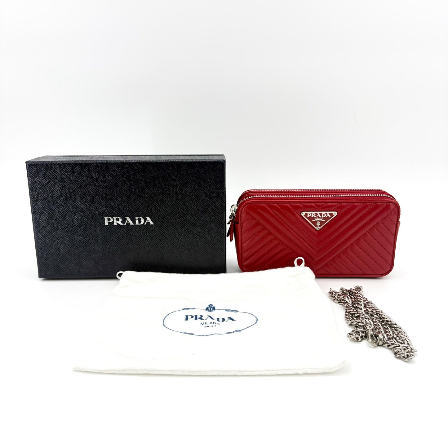 Prada Quilted Napa Leather Pouch Red